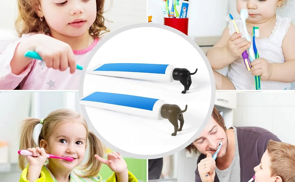 Pooping Dog Butt Toothpaste Topper 2 Pack Cartoon Dog Butt Toothpaste Dispenser for Kids and Adults Funny Toothpaste Cap Toothpaste Squeezer for Home Travel Daily Life Use (black-brown) - Pooping Toothpaste Topper