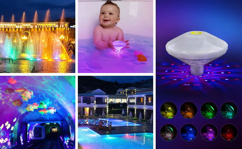 Esoes LED Underwater Light Bath Light Pond Pool Colourful Floating Lamp Waterproof Party Glow Night Lights Underwater Disco Lighting Light 7 Lighting Modes Pack of 2 - Pool lighting