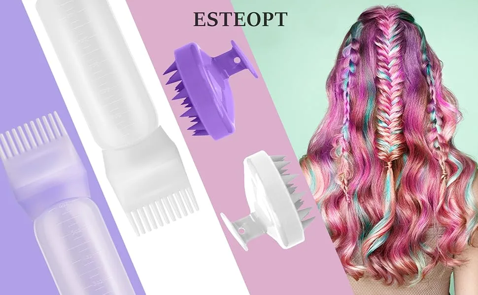 2 Pack Root Comb Applicator Bottle and Scalp Massager Shampoo Brush Hair Coloring Dye (Purple) - Hair Coloring Dye bai