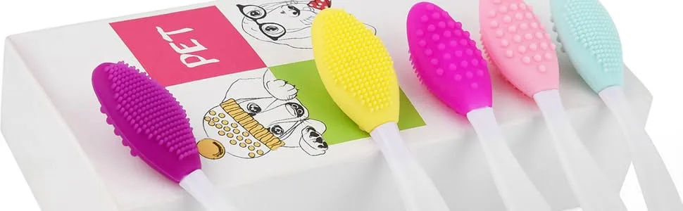 5pack Dog Toothbrush Double-Sided Soft Silicone Gentle Dental Brushes kit with Curved Long Handle Dog toothbrushes Red - dog toothbrush