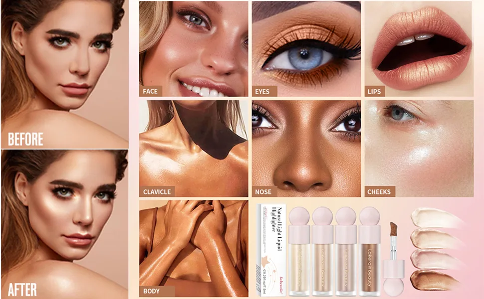 Go Ho Liquid Highlighter Makeup Natural Face Highlighter Stick Silky Smooth Light Liquid Luminizer Long Lasting Highlight Face Illuminator Make up 02 Starlight 02 Starlight 10.00 g (Pack of 1) - Liquid Highlighter Makeup