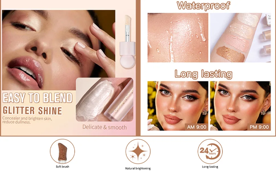 Go Ho Liquid White Highlighter Makeup Natural Face Highlighter Stick Silky Smooth Light Liquid Luminizer Long Lasting Highlight Face Illuminator Make up 01 Moonlight White 01 Moonlight White 10 g (Pack of 1) - Liquid Highlighter Makeup