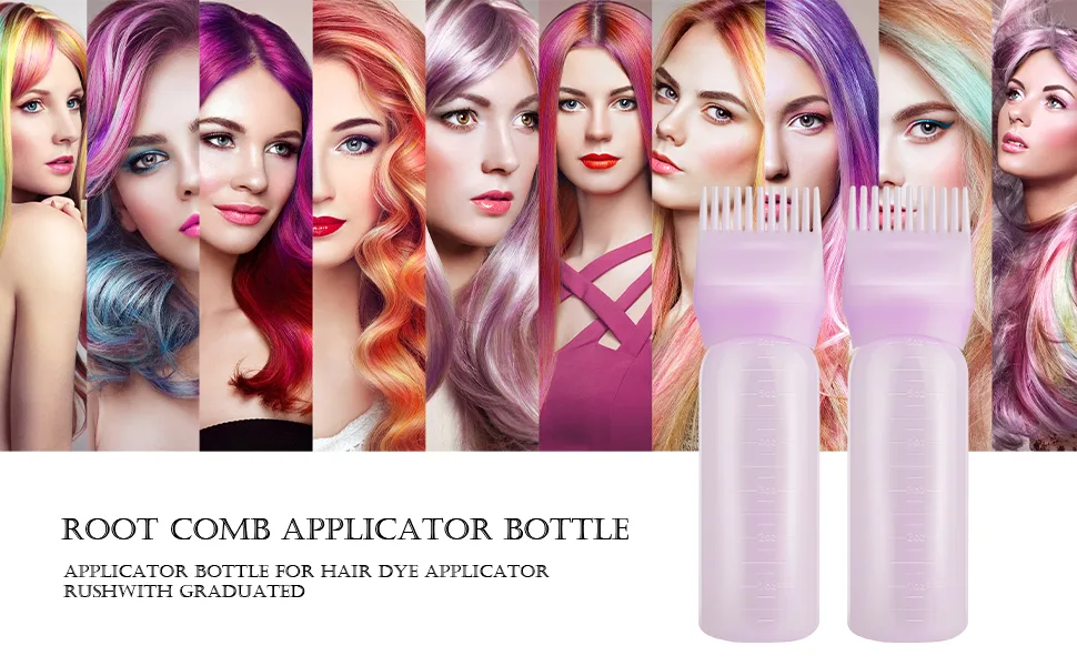 Hbaid Root Comb Applicator Bottle Hair Dye Applicator Brush 2 Pack Applicator Bottle for Hair Root Comb Shampoo Color Applicator Bottle 6 Ounce with Graduated Scale(White) - product information 1