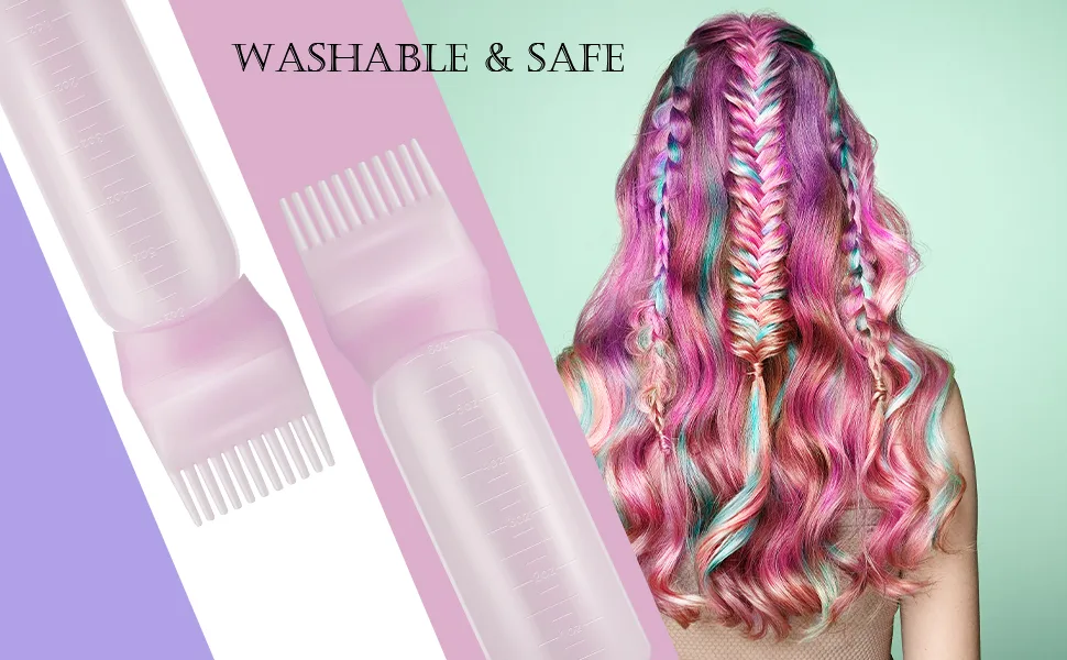 Hbaid Root Comb Applicator Bottle Hair Dye Applicator Brush 2 Pack Applicator Bottle for Hair Root Comb Shampoo Color Applicator Bottle 6 Ounce with Graduated Scale(Pink) - product information 2