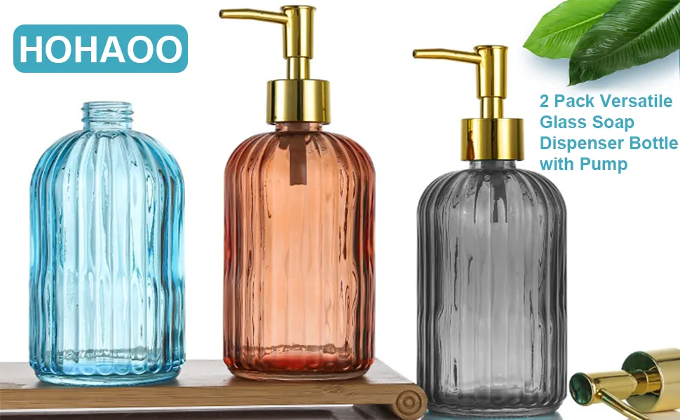 Versatile Glass Soap Dispenser Bottle with Pump 14 Oz Dripless Pump Bottle Refillable Liquid Hand Jar Dispenser for Bathroom Countertop Kitchen Laundry Room(Grey 2 Pack) - battle