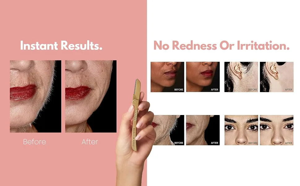 Hollywood Browzer Dermaplaning Tool for Face Eyebrow Shaping Removing Unwanted Hair Exfoliating Tool for Women Duo Pack (Blue Opal and Rose Quartz) - product information 4