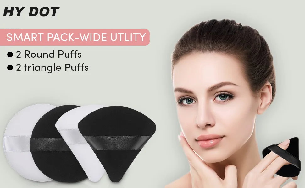 Makeup Powder Puffs Velvet Soft Triangle Powder Puff Pressed Setting Powder Foundation Puffs for body Face Make up Dry Wet Cosmetics Reusable 2 Count Black Puffs - Powder Puff