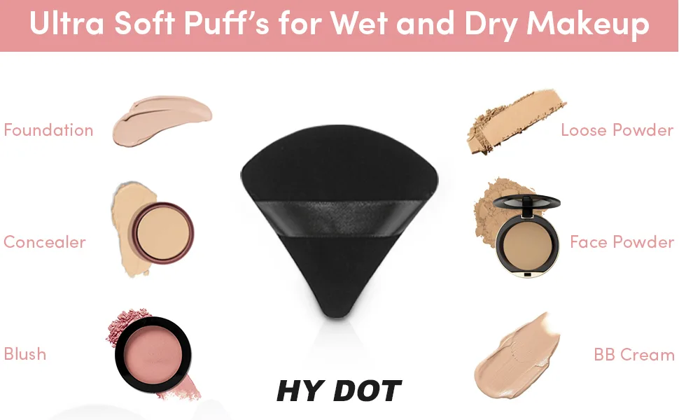 Makeup Powder Puffs Velvet Soft Triangle Powder Puff Pressed Setting Powder Foundation Puffs for body Face Make up Dry Wet Cosmetics Reusable 2 Count Black Puffs - powder puffs