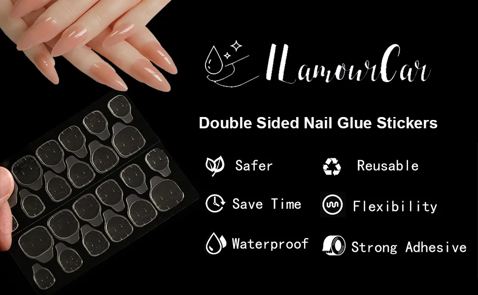 ILamourCar False Nails Stickers 240 Pcs Double-Side Glue Nail Sticker Waterproof Breathable False Nail Glue Stickers for DIY Nail Art Decoration (10 Sheets) - nail glue stickers, False Nails Stickers