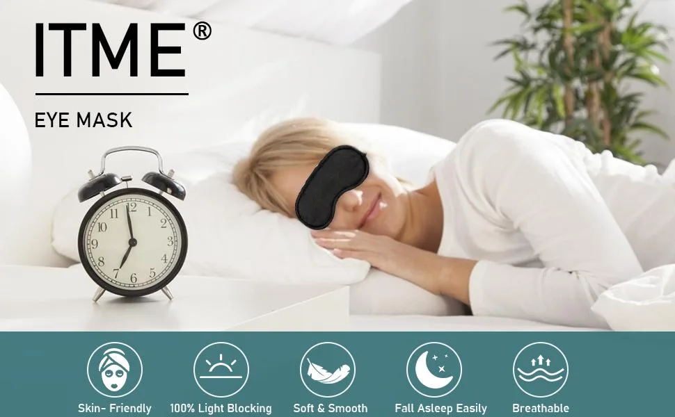 ITME 6 Pack Sleep Eye Mask Shade Cover Sleeping Blindfold for Men & Women Suitable for Lunch Break/Travel/on The Plane/Hotel/Camping Usage ( Black ) 06-pack - Eye mask