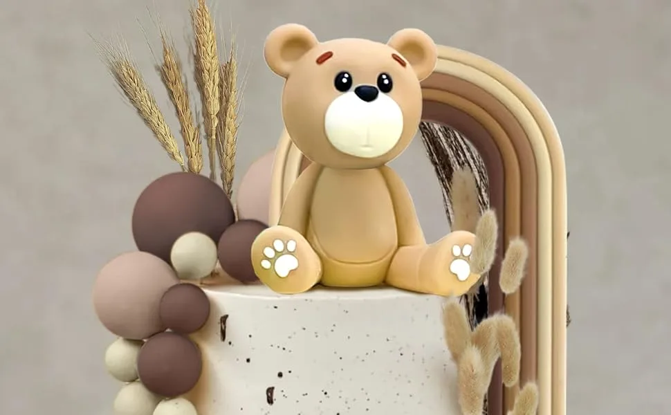 JeVenis 28 PCS Boho Rainbow Cake Topper Teddy Bear Cake Decorations Brown Boho Cake Topper Birthday Baby Shower Cake Topper Coffee - product information 1