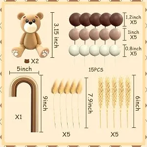 JeVenis 28 PCS Boho Rainbow Cake Topper Teddy Bear Cake Decorations Brown Boho Cake Topper Birthday Baby Shower Cake Topper Coffee - product information 2