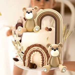 JeVenis 28 PCS Boho Rainbow Cake Topper Teddy Bear Cake Decorations Brown Boho Cake Topper Birthday Baby Shower Cake Topper Coffee - product information 3