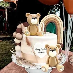JeVenis 28 PCS Boho Rainbow Cake Topper Teddy Bear Cake Decorations Brown Boho Cake Topper Birthday Baby Shower Cake Topper Coffee - product information 4