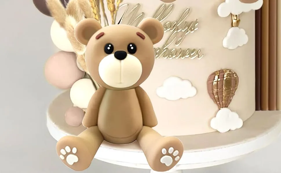 JeVenis 28 PCS Boho Rainbow Cake Topper Teddy Bear Cake Decorations Brown Boho Cake Topper Birthday Baby Shower Cake Topper Coffee - product information 5