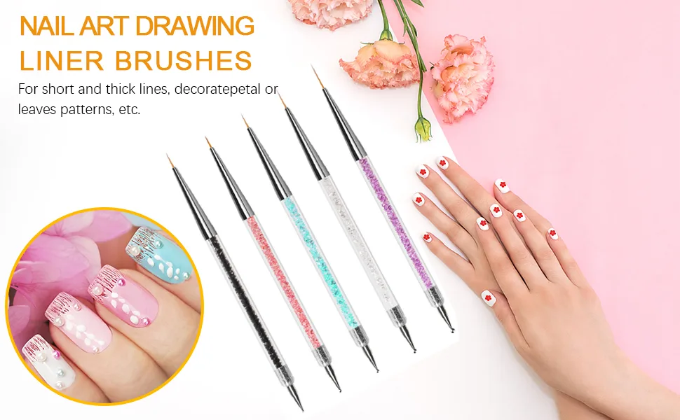 Jsdoin 5 pcs Nail Art Brushes Nail Dotting Tool Nail Art Pens Drill Drawing Nails Brush Pen for Nail Art Tools - product information 1