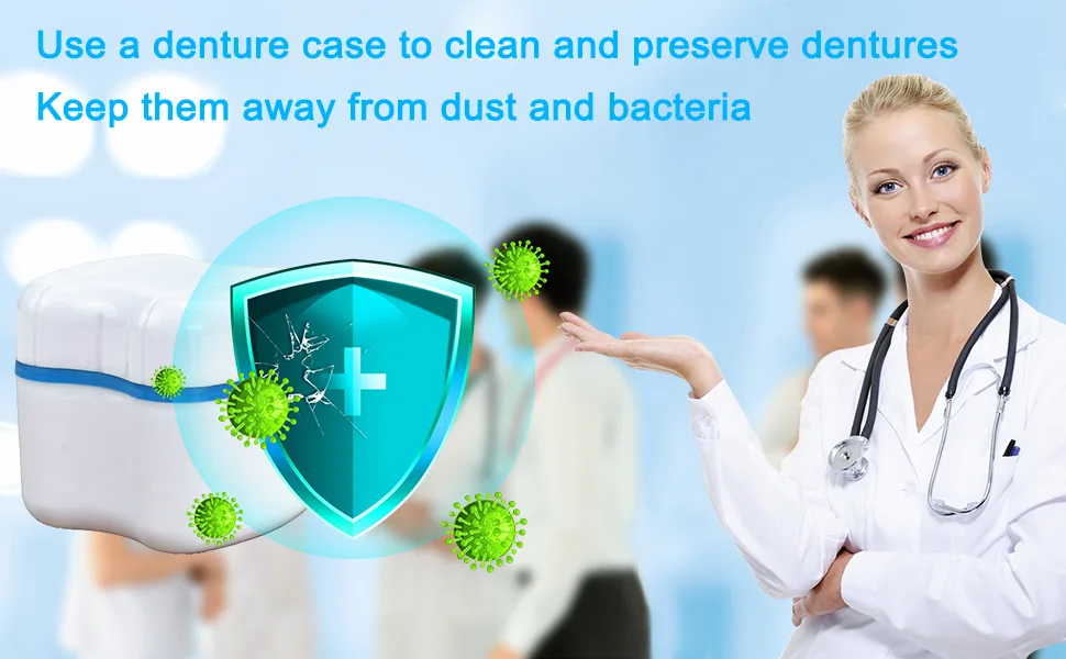 Retainer Bath Box Denture Cleaning Bath Case with Brush Denture Cup Storage Bath Box Case Retainer Cleaning Container Mouthguard Soaking Holder - Dark Blue - product information 2