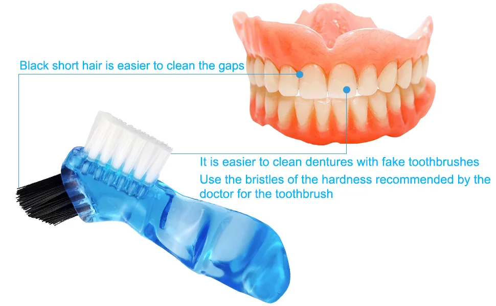 Keedolla 2 Pack Cute Denture Cups Denture Bath Container for Soaking False Teeth Denture Storage Container Soaking Bath Case with 2 Brush - Blue and White Blue & White - product information 4