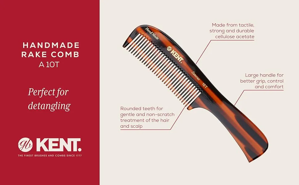 Kent 10T 205mm Large Handled Womens Rake Hair Comb (PACK OF 1) Tortoise 1 Count (Pack of 1) - block 2
