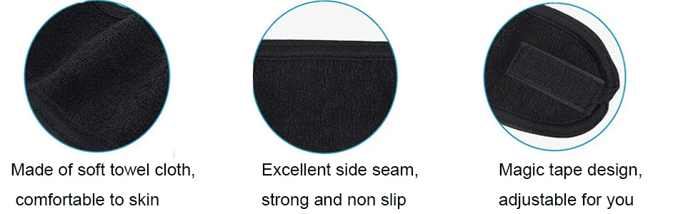 Facial Spa Headband - 2 Pcs Makeup Shower Bath Wrap Sport Headband Terry Cloth Adjustable Stretch Towel with Magic Tape Black+Black - skincare headband
