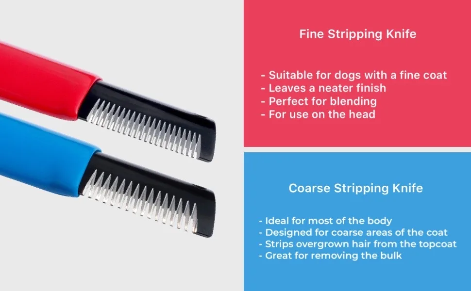 Masterclip ( 2 Pack ) Stripping Knife for Dogs & Pets Professional Hand Stripping Combs for Dog Grooming & De Shedding - Coarse & Fine Hair Coats - Fine & Coarse stripping knives