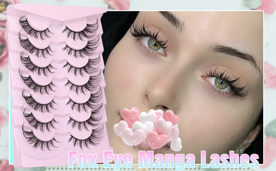 Fox Eye Lashes Wispy Eyelashes Cat Eye False Lashes Fluffy Fox Eye Fake Eyelashes Strip D Curl Lash Pack 7 Pairs by Mavphnee - natural fox eye lashes