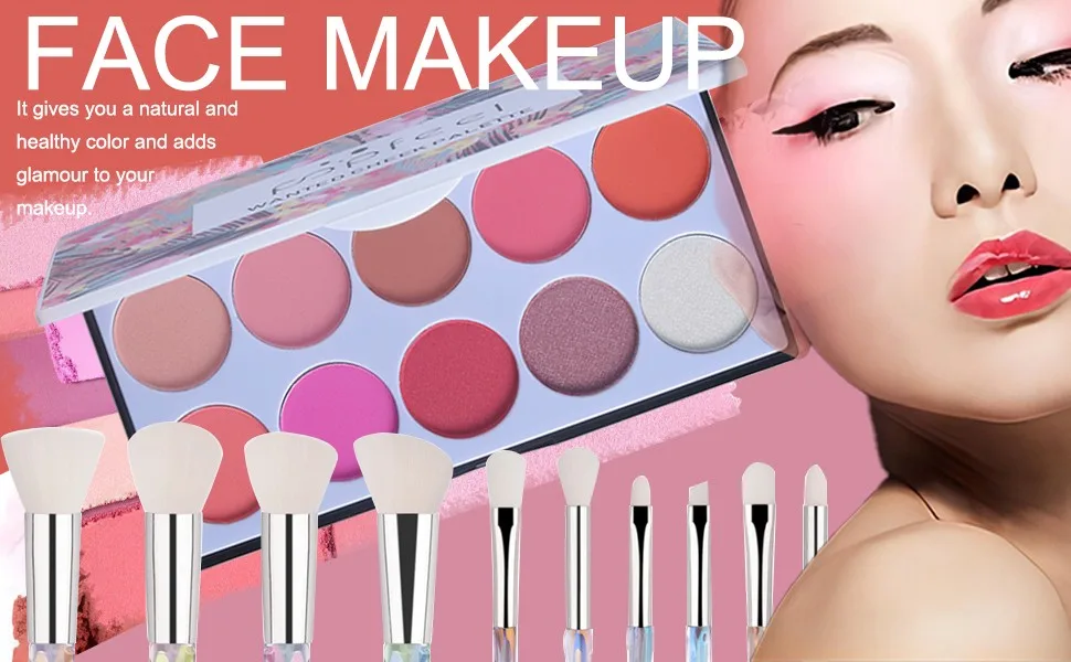 All-In-One Makeup Kit 35 Pcs Complete Makeup Gift Set Full Kit Combination with Eyeshadow Blush Lipstick Concealer etc Essential Starter Bundle for Women Pro Multi-purpose Beauty Cosmetic Set#1 35PCS - 10 colours blush set, not the blush, but also the eyeshadows, highlighter, contour