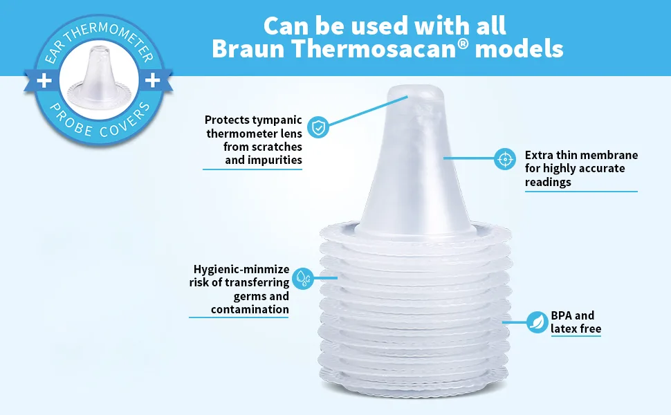 200 Pcs Ear Thermometer Probe Covers Refill Caps Replacement Lens Filter Protector for All Braun Thermometer Models 200pcs - Key features