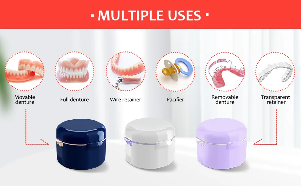 Denture Case Denture Cup for Soaking Dentures Denture Bath Box with Rinsing Basket Portable False Teeth Storage Containers Thorough Cleaning of Dentures Retainer Clear Braces (Blue) - product information 4