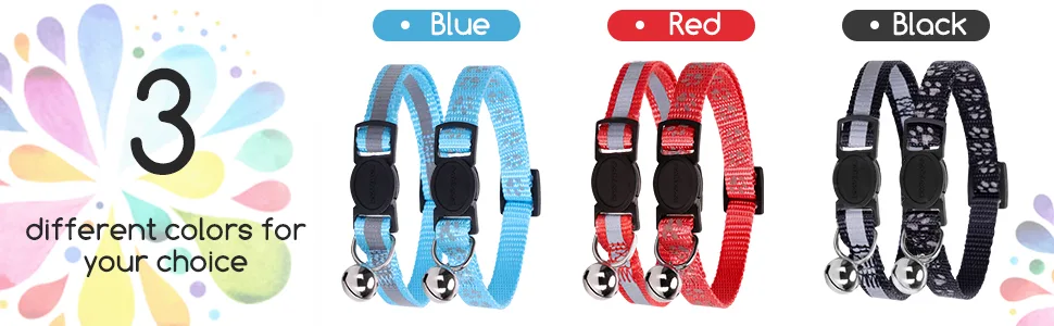 Nobleza Reflective Cat Collars with Bell Quick Release Safety Buckle Kitten Collar Adjustable 20-30cm Suitable for All Girl Boy Cats Kitten Pet (2 Pack Red) - cat collar safety