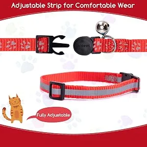 Nobleza Reflective Cat Collars with Bell Quick Release Safety Buckle Kitten Collar Adjustable 20-30cm Suitable for All Girl Boy Cats Kitten Pet (2 Pack Red) - cat collars adjustable