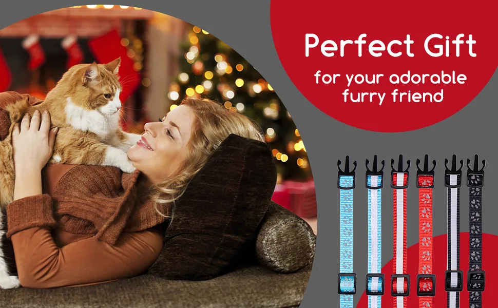 Nobleza Reflective Cat Collars with Bell Quick Release Safety Buckle Kitten Collar Adjustable 20-30cm Suitable for All Girl Boy Cats Kitten Pet (2 Pack Red) - kitten collar