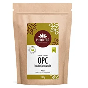 OPC Grape Seed Extract Powder 100g - 95% OPC - High dose Premium Quality - Without additives - from ripe red Grapes - Gently Dried - Controlled and Packed in Germany - opc grape seed