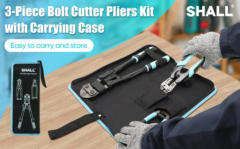 SHALL 3-Piece Bolt Cutter Kit 14" Heavy Duty Bolt Cutter 8" Wire Cutter 8" Wire Rope Cutter Ergonomic Handle Security Lock More Efficient Leverage & Adjustable Opening Carrying Case Included - product information 1