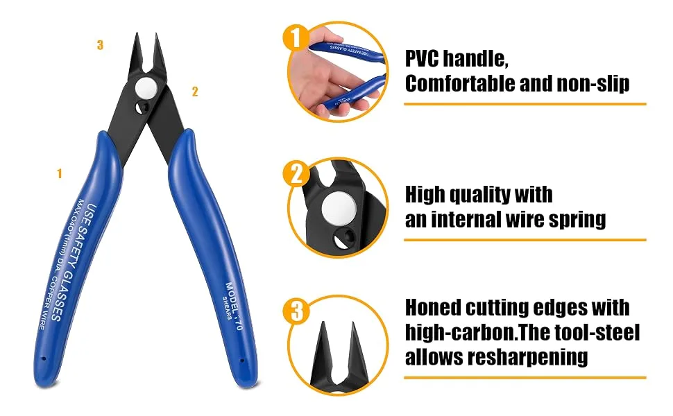3 Pcs Mini Wire Cutter Electrical Wire Cable Cutter Precision Cutter Pliers with Soft Grip Slip Guards Handles for DIY Craft and Jewelry - wire cutters