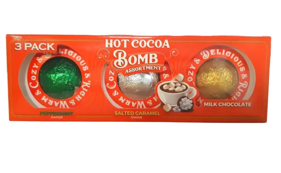 Valentine's Day Gift - Hot Cocoa Bomb - 3 Pack - Assorted Flavours - Milk Chocolate Salted Caramel And Peppermint Flavours with Marshmallows - Delicious Winter Warmer - hot cocoa bomb chocolate gift set adults kids gift Milk Chocolate,Salted Caramel Peppermint