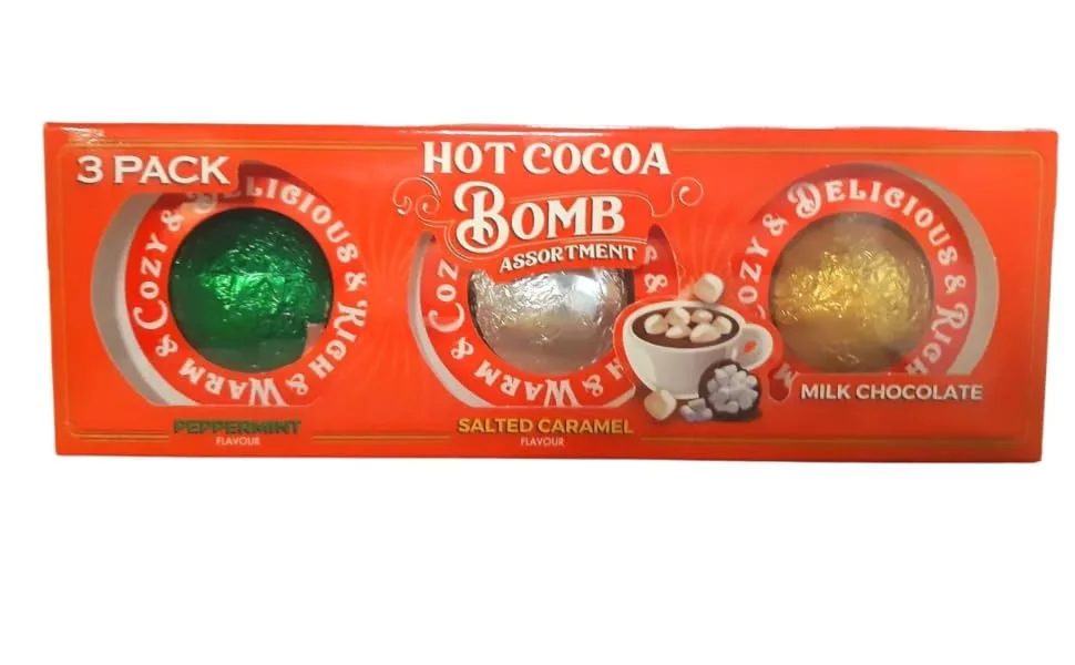 Valentine's Day Gift - Hot Cocoa Bomb - 3 Pack - Assorted Flavours - Milk Chocolate Salted Caramel And Peppermint Flavours with Marshmallows - Delicious Winter Warmer - hot cocoa bomb chocolate gift set adults kids gift Milk Chocolate,Salted Caramel Peppermint