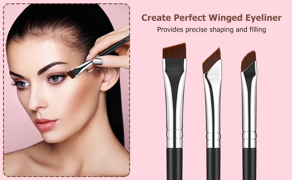 TEOYALL Angled Eyeliner Brushes Set 3 PCS Ultra Thin Slanted Angled Eyebrow Brush Precision Defined Brushes 3 Angled Eyeliner Brushes - angled eyebrow brush
