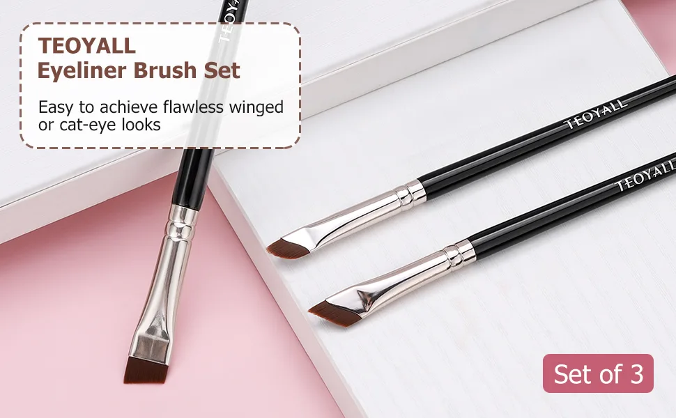 TEOYALL Angled Eyeliner Brushes Set 3 PCS Ultra Thin Slanted Angled Eyebrow Brush Precision Defined Brushes 3 Angled Eyeliner Brushes - angled eyeliner brush