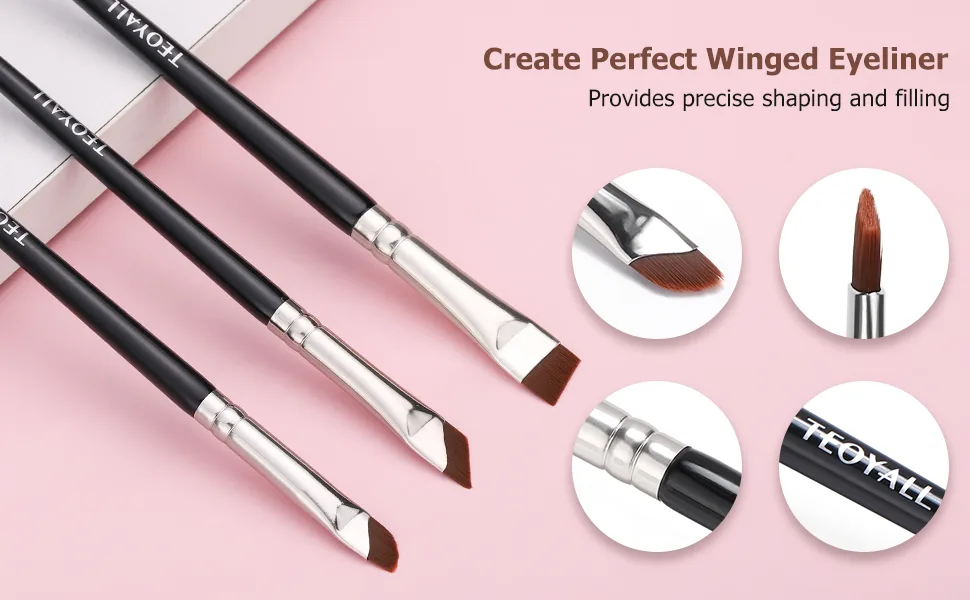 TEOYALL Angled Eyeliner Brushes Set 3 PCS Ultra Thin Slanted Angled Eyebrow Brush Precision Defined Brushes 3 Angled Eyeliner Brushes - eyeliner brushes