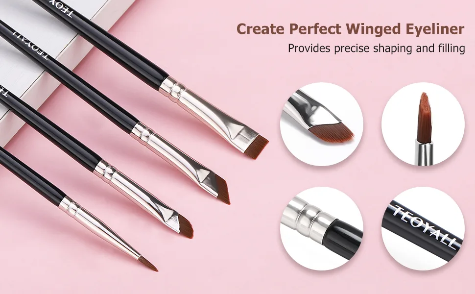 TEOYALL Eyeliner Brushes Set 4 PCS Ultra Thin Slanted Angled Brush Precision Fine Point Eyeliner Brush Flat Eyebrow Brush 4 Eyeliner Brushes - angled eyeliner brush
