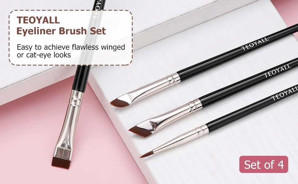 TEOYALL Eyeliner Brushes Set 4 PCS Ultra Thin Slanted Angled Brush Precision Fine Point Eyeliner Brush Flat Eyebrow Brush 4 Eyeliner Brushes - eyeliner brush
