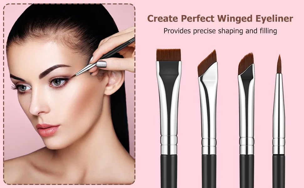 TEOYALL Eyeliner Brushes Set 4 PCS Ultra Thin Slanted Angled Brush Precision Fine Point Eyeliner Brush Flat Eyebrow Brush 4 Eyeliner Brushes - fine point eyeliner brush