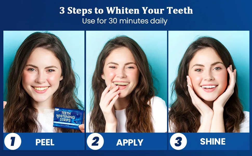 Teeth Whitening Strips: 14 Sessions 28 Pcs Tooth Whitening Strips at Home Teeth Whitening Kits Safe for Enamel Non-Sensitive Formula Mint-14 Treatment - How to use whitening strips-3 steps to whiten your teeth
