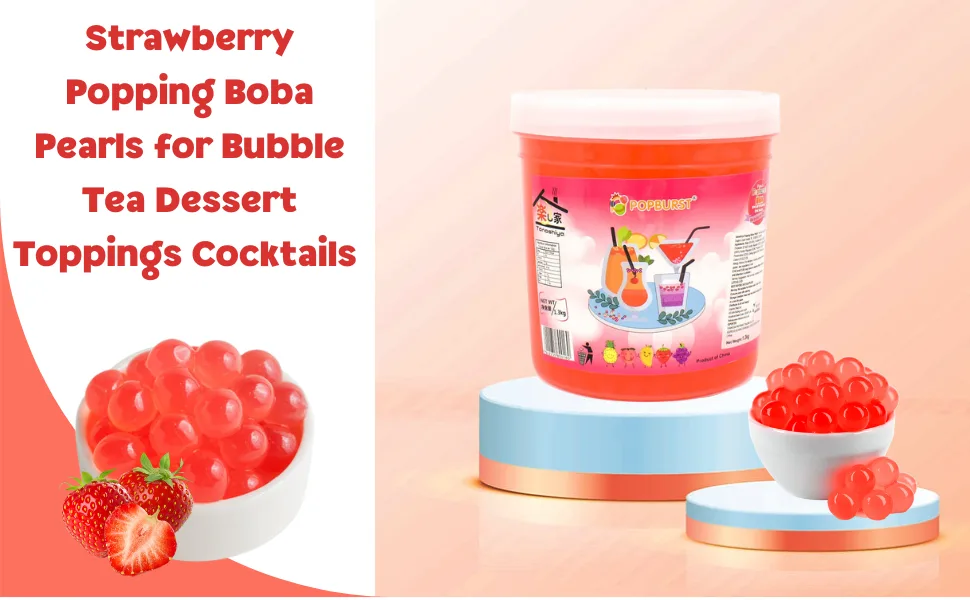 Tanoshiya Popping Boba Fruit Flavour Bursting Bubbles 1.3kg | Tapioca Pearl (Strawberry (Pack of 1)) - Strawberry Flavour Popping Boba Pearls Tapioca Pearls Tea Boba