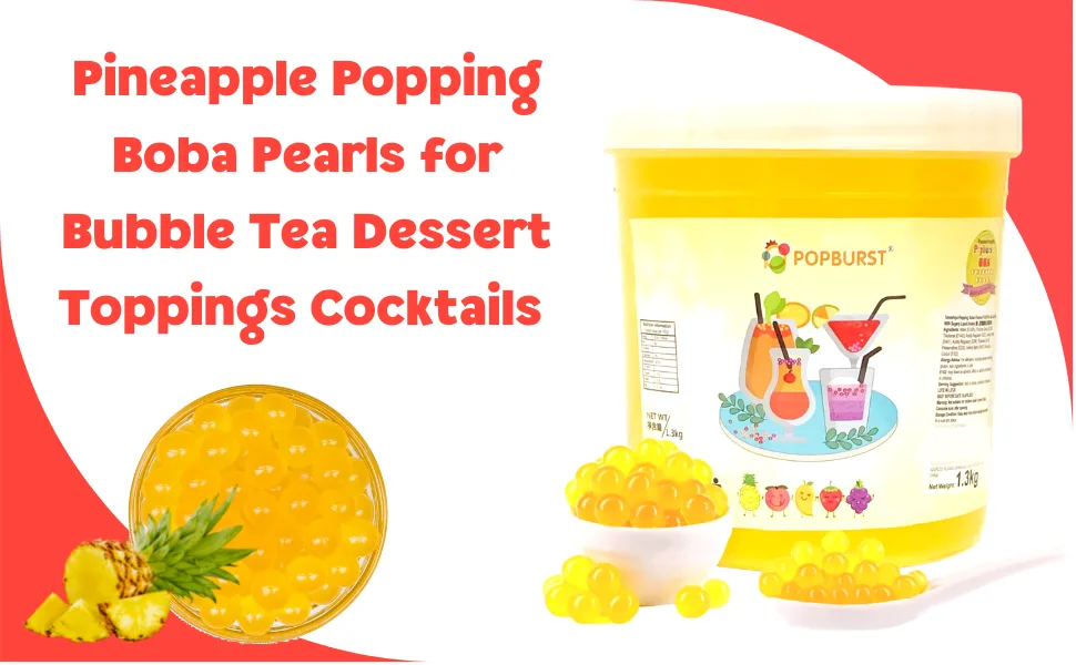 Tanoshiya Pineapple Popping Boba Pearls for Bubble Tea Dessert Toppings Cocktails - 1.3KG (Pack of 6) - Pineapple Flavour Popping Boba Tapioca Pearl