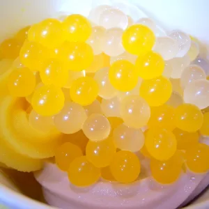 Tanoshiya Pineapple Popping Boba Pearls for Bubble Tea Dessert Toppings Cocktails - 1.3KG (Pack of 6) - pineapple pearls