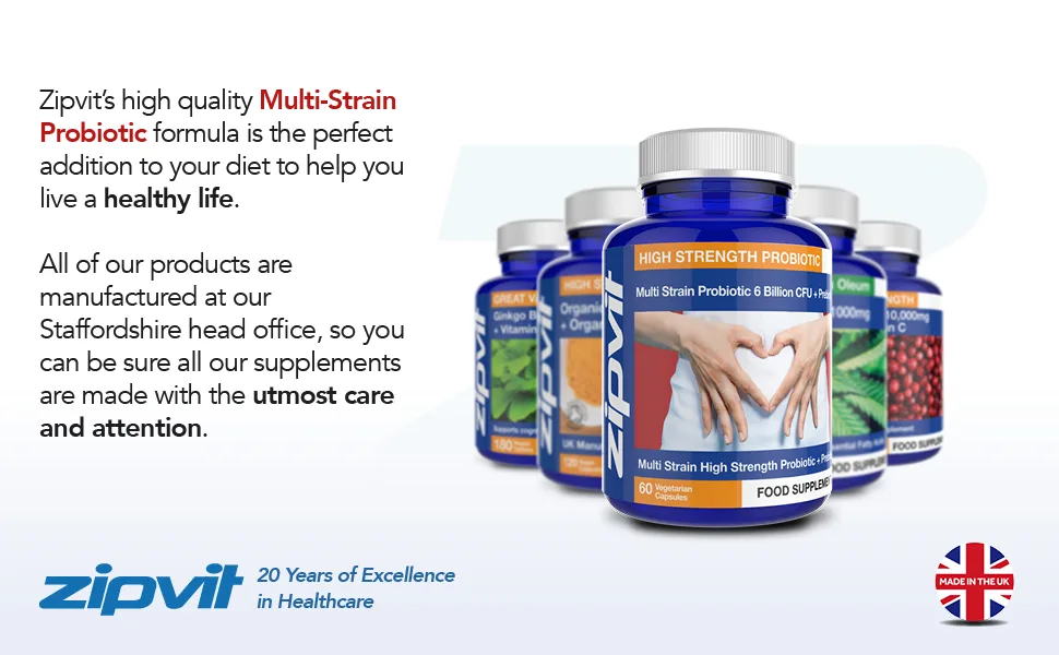 Probiotic 6 Billion Multi-Strain Live Bio Cultures Complex with Prebiotic 60 Vegetarian Capsules. Probiotic Capsule - 60 Pack - Multi-Strain Probiotic with Prebiotic 6 Billion CFU