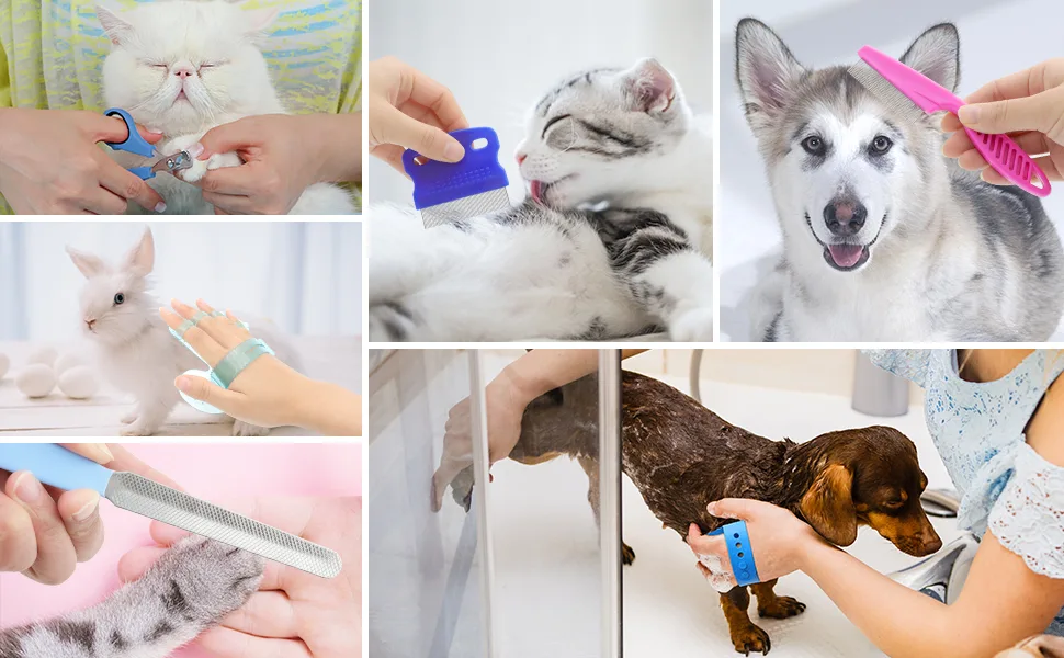 ZITSMS Rabbit Grooming Kit Rabbit Brush for Shedding with Bunny Nail Clipper Rabbit Nail Trimmers with Pet Combs for Hamster Guinea Pig Ferret(6 Pack) - rabbit brush