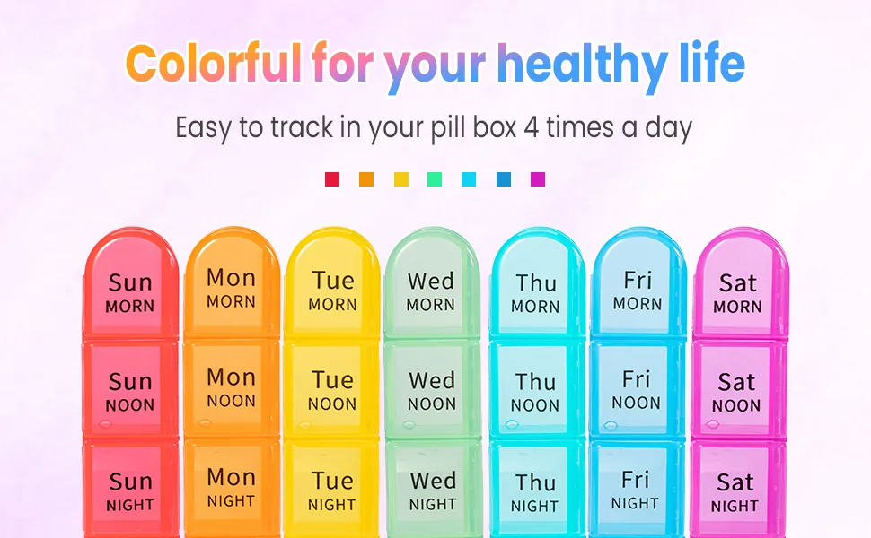 Pill Box 4 Times a Day 7 Days Pill Organiser Box with 28 Compartments Weekly Pill Case for Morning Noon Evening and Bed Time (Purple) - weekly pill box 4 times a day